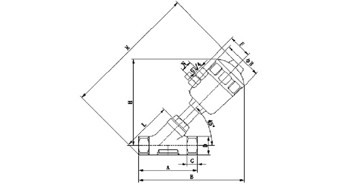 螺紋型角座閥外形圖